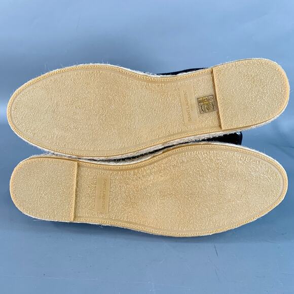 SAINT LAURENT Size 12 Black Natural Embroidered Logo Canvas Espadrille Sneakers - Picture 7 of 10